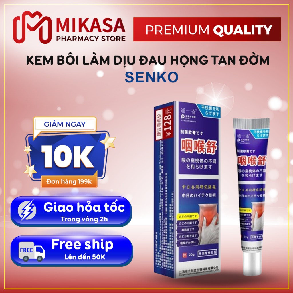 Kem Giảm Viêm Họng, Amidan,Tan Đờm, Giảm Đau Rát SENKO Nhật Bản 20g - Gel Mỡ SENKO Dịu Họng Nano Cổ Truyền
