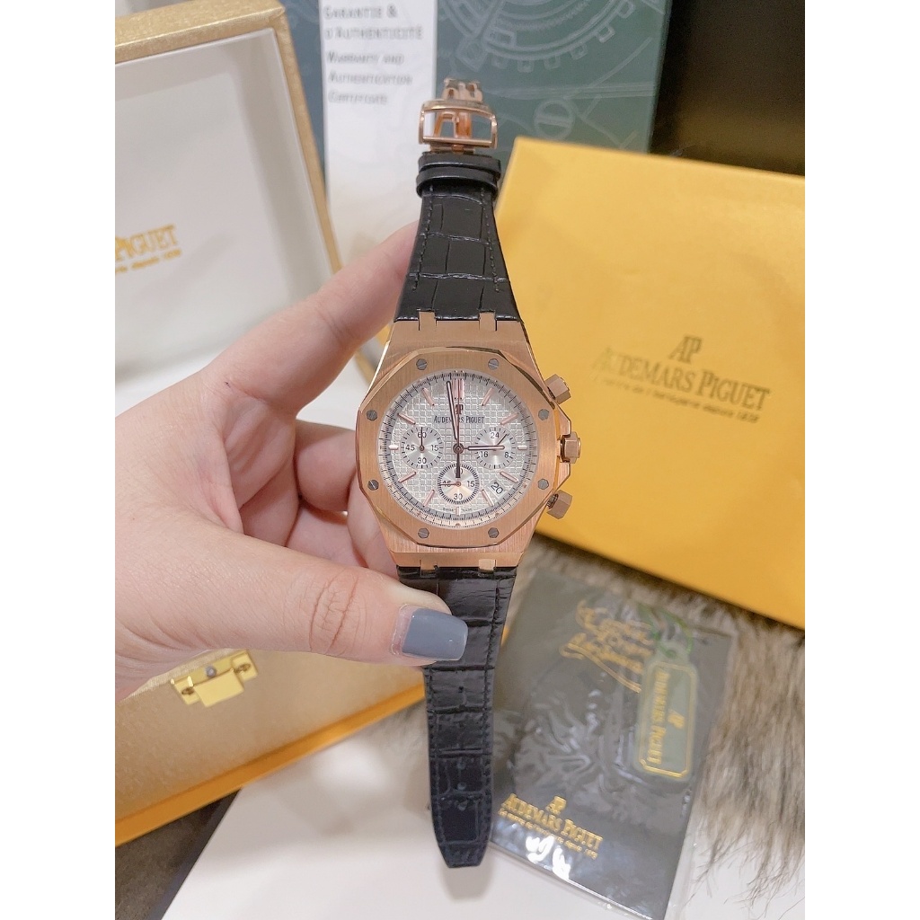 [Full Box] - đồng hồ nam Audemars Piguet Royal Oak 41mm swissquartz, bấm giờ chronograph - dây da cá