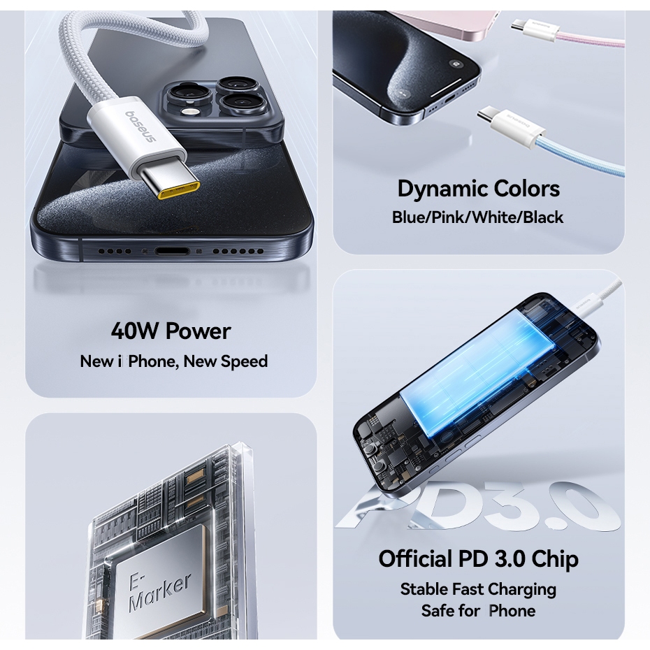 Cáp sạc nhanh Baseus 100W PD USB-C sang USB-C, Sạc nhanh cho Phon.e 15, M.ac, Sa.m.sung và các thiết bị tương tự | BigBuy360 - bigbuy360.vn