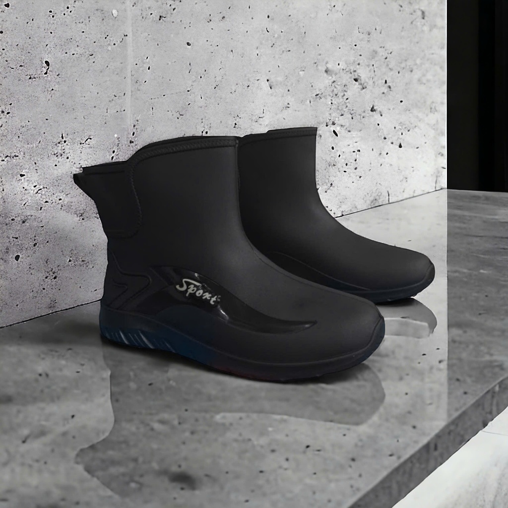 Ủng ngắn đen Sport bảo hộ, đi mưa