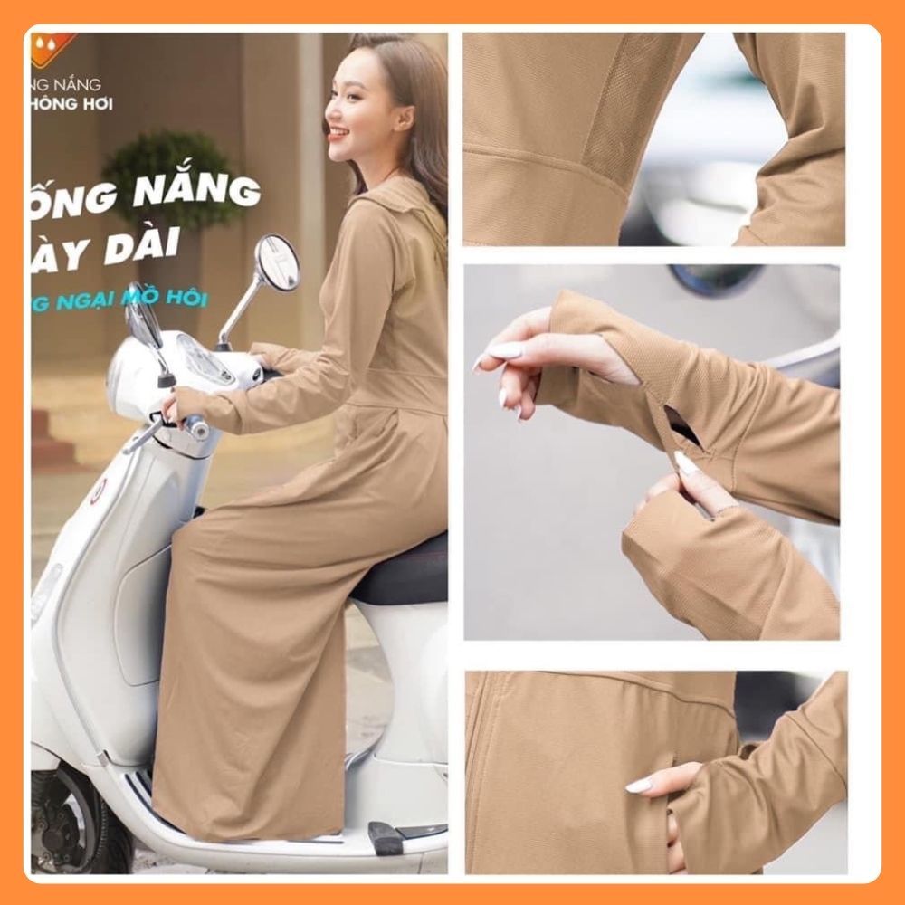 Áo Chống Nắng Nữ Toàn Thân 2 Lớp Dáng Dài cản tia UV, tản nhiệt 2 bên sườn