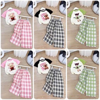Combo 3 bộ áo cộc quần dài cho bé chất cotton in hình Labubu và Cappybara size 10-55kg