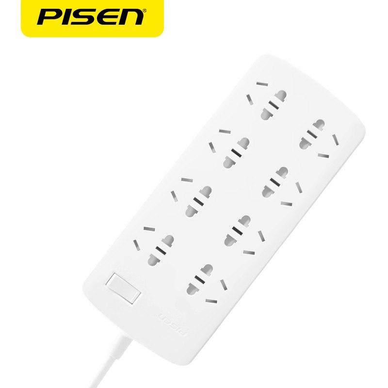 Ổ cắm điện PISEN 008_Power Strips 8 cổng AC_nhựa PC chống cháy_Dây dài 1,8m