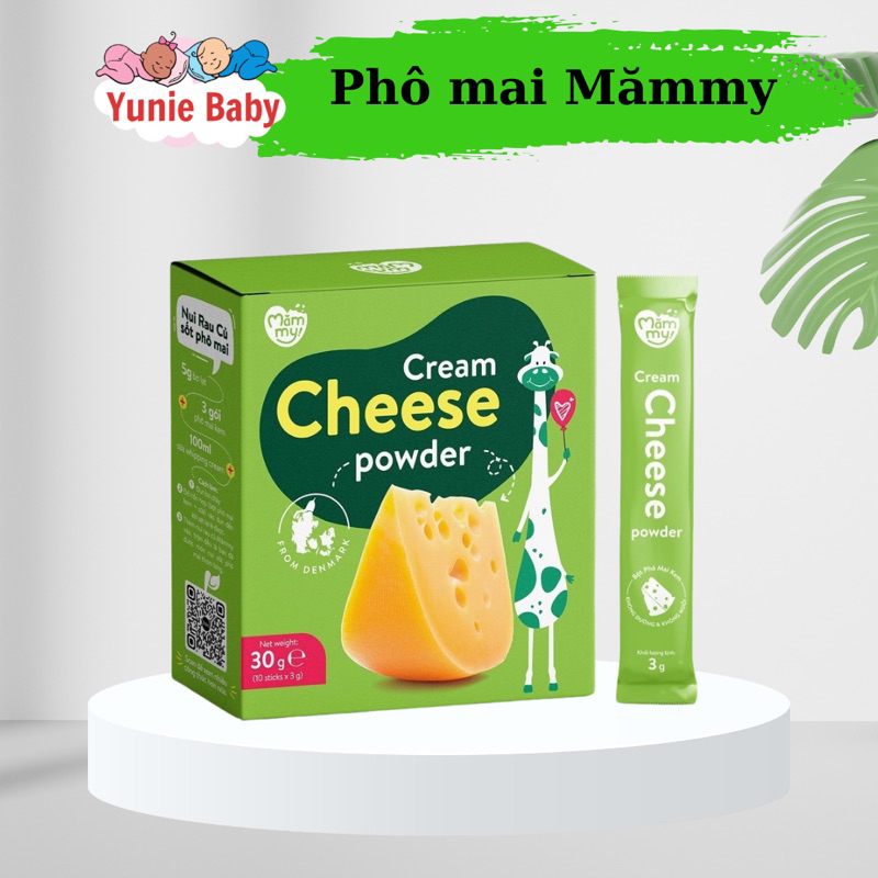 [Date 2026] Phô mai tách muối Mămmy dạng bột rắc cơm, cháo cho bé ăn dặm, hộp 10 ống (3g/ ống)