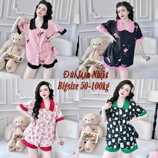 [Rẻ Vô Địch Freeship ] Đồ Bộ Nữ Bigsize 50-100kg Pijama Cao Cấp Đồ Bộ Ngủ Đùi Lụa Nhật Lạnh - Đùi Satin Mặc Nhà Cực Thíc