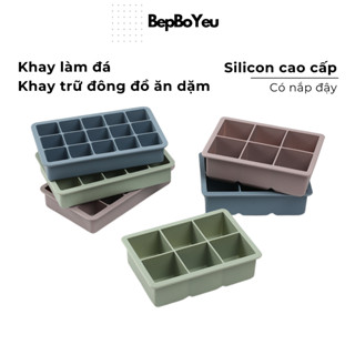 Khay làm đá silicon CAO CẤP, KHAY TRỮ ĐÔNG ĐỒ ĂN DẶM có nắp đậy, hàng loại 1, không chứa BPA, BPS