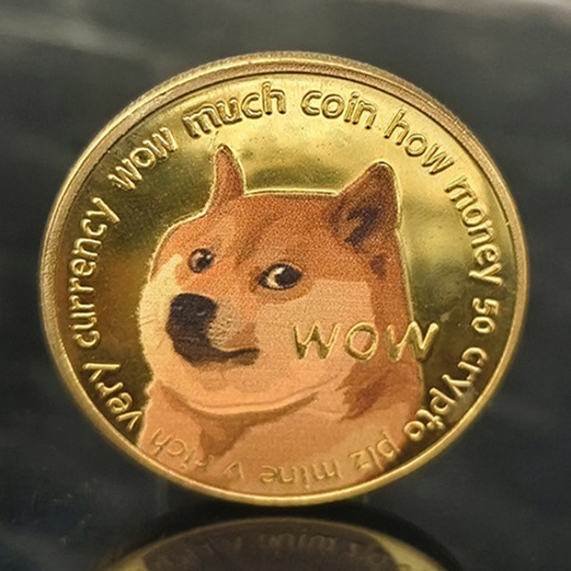 Đồng tiền xu dogecoin hình chó shiba vàng có vỏ hộp,cỡ 4cm