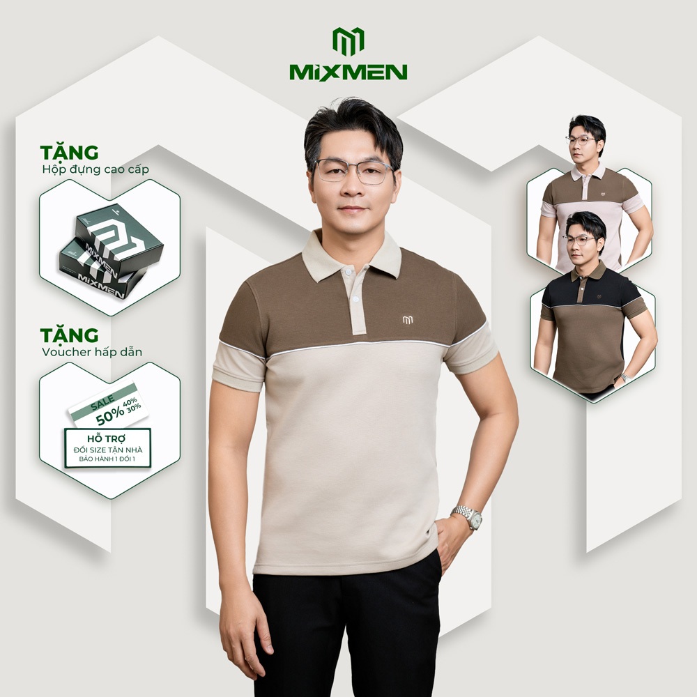 Áo Polo Nam Mixmen DEMY M-605 vải interlock xuất xịn,chuẩn form, điểm nhấn dây lé hiện đại, phối trẻ trung, big size.