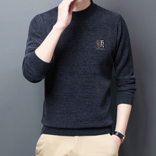  Áo len nam cổ tròn cao loại dày ấm 2 lớp lớp ngoài len lông cừu bên trong lót nhung 