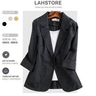 Áo blazer nữ LAHSTORE chất liệu linen 1 lớp, dáng lửng, túi hộp, 1 cúc AB03 (Đen, Trắng, Be, Vàng)