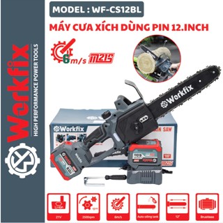 Máy cưa xích dùng pin WORKFIX WF-CS12BL (Màu Xám) Tra nhớt tự động, Chuyên cưa cây, cắt gỗ, Chân pin phổ thông