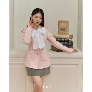 SERA - Set áo khoác dạ hồng Sarah và chân váy xám chữ a Clara  không kèm nơ  