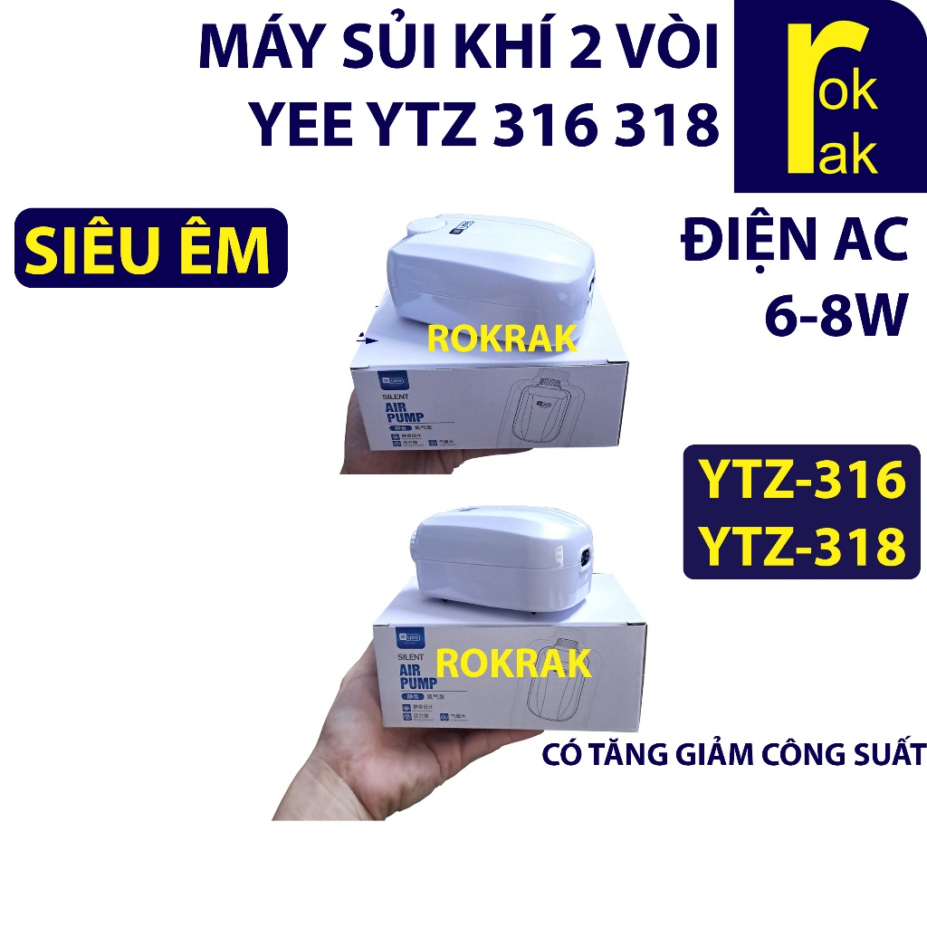 Máy sục sủi khí Oxy Siêu Êm 2 vòi YTZ 316 318 | Gex 6000 E-AIR 6000WB cho hồ thủy sinh cá cảnh
