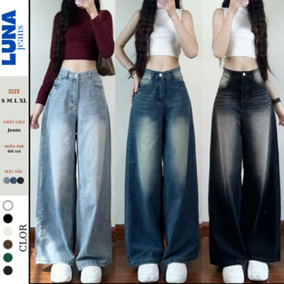 Quần jean nữ Retro ống suông rộng Cạp Cao LUNA, quần jeans Classic Wash Js10 ống rộng phong cách Ulzzang Hàn Quốc 2023