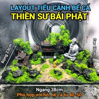 Layout Ngộ Không Bái Phật bể cá mini để bàn, phụ kiện bể cá thủy sinh setup sẵn, bể cá mini độc lạ