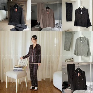 ĐỒ NGỦ  PIJAMA NỮ LỤA SATIN CAO CẤP TAY DÀI QUẦN DÀI TONE ĐEN GHI CAO CẤP MEY TRẦN