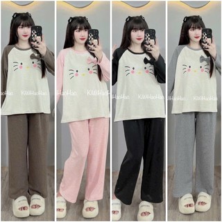 Bộ bầu Bộ sau sinh dài tay chui đầu chất tăm lông thỏ hình Mèo Nơ - B193