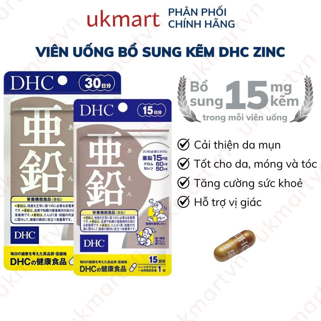 Viên uống Bổ sung Kẽm DHC Zinc 15v/gói và 30v/gói