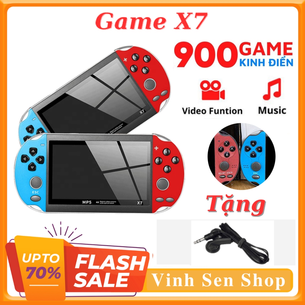 Máy chơi game X7, Tặng kèm tai nghe, 900 game đỉnh cao chơi hoài không chán, Chơi game mượt mà, Màn hình sắc nét