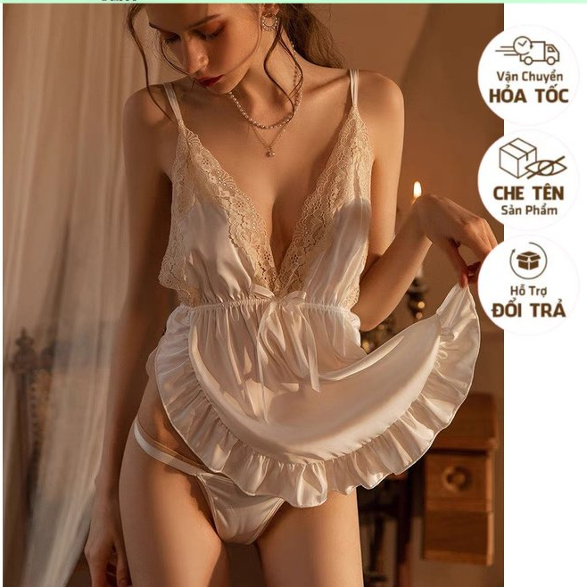 [HỎA TỐC 1H] [CHE TÊN SẢN PHẨM] SX862 - váy ngủ lụa Lụa sexy - đầm ngủ lụa - KellyWang