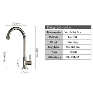 Vòi Rửa Chén Lạnh INOX SUS 304 Cao Cấp - Vòi Rửa Chén Bát INOX SUS 304 LIFE HOME Phù Hợp Với Mọi Nhà