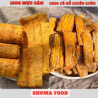Combo Cán Hố 300g gồm: 150g Khô cá Hố giòn tan, 150g khô Mực cán tẩm Shumafood Snack Ăn Vặt