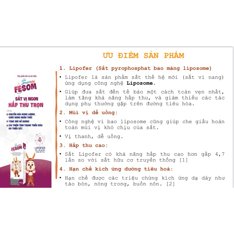 Smartbibi FESOM- SẮT VỊ NGON, HẤP THU TRỌN• HỖ TRỢ CẢI THIỆN TÌNH TRẠNG THIẾU MÁu  DO THIẾU SẮT