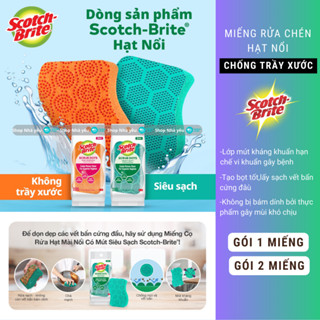 Miếng Rửa Chén Hạt Nổi 3M Scotch Brite Không Trầy Xước-Mút Kháng Khuẩn,Không Bám Cặn Gây Mùi