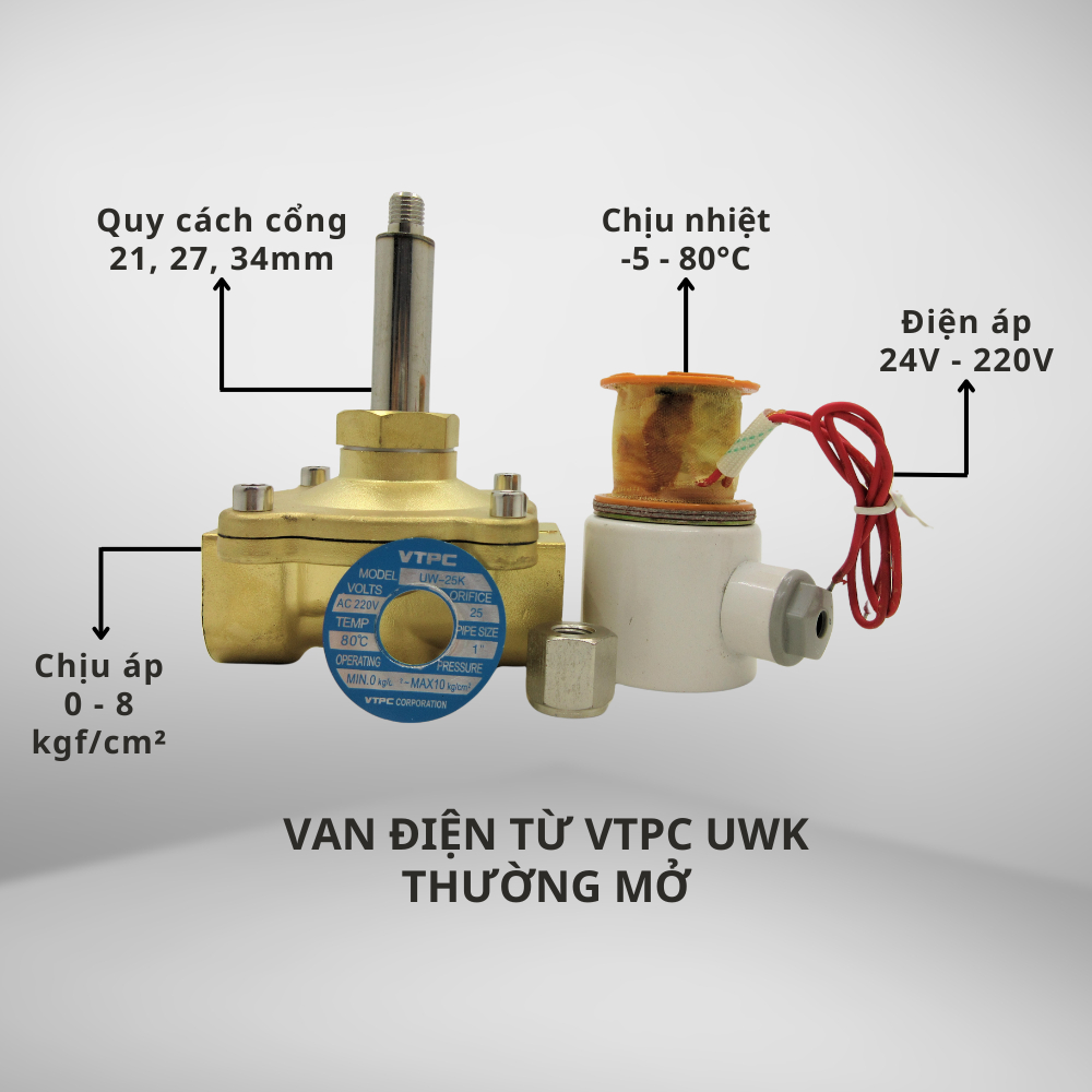 Van Điện Từ VTPC UWK Tthường Mở Cho Máy Bơm, Máy Nén Khí