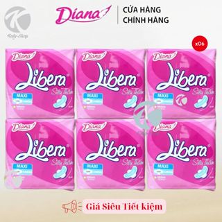 Bộ 6 Gói Băng Vệ Sinh Diana Libera Siêu Thấm Maxi (Dày) Có Cánh 8 Miếng