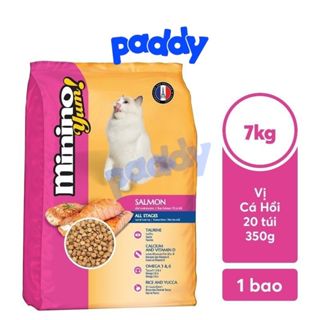 [7kg] Thức Ăn Hạt Cho Mèo Minino Yum Vị Cá Hồi (mèo mọi lứa tuổi) - 20 túi 350g