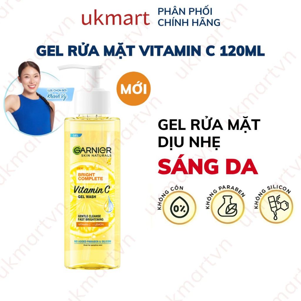Gel rửa mặt Garnier Vitamin C sạch sâu dịu nhẹ dưỡng sáng da Bright Complete VitaminC Gel Wash 120ml