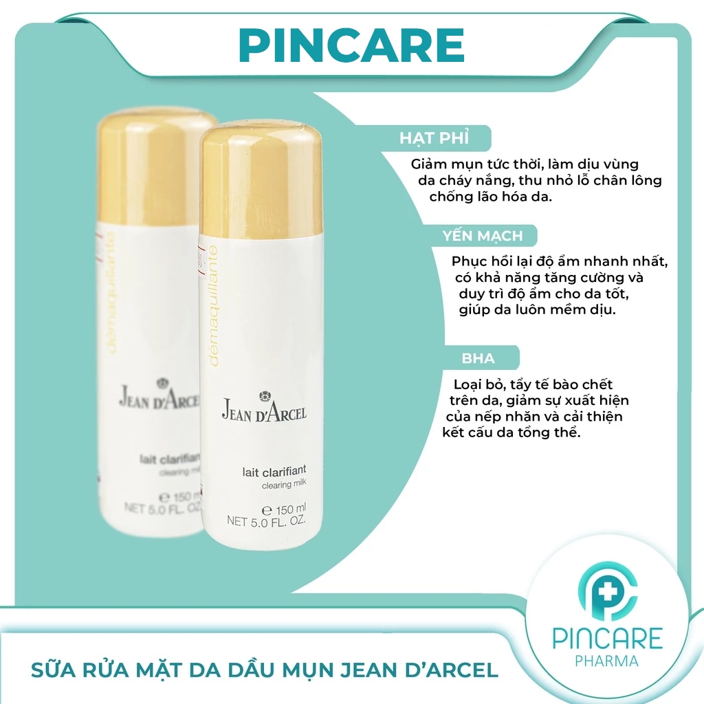 Sữa rửa mặt cho da dầu mụn Jean D’arcel Clearing Milk 150ml - Hàng chính hãng -PINCARE Health & Beauty