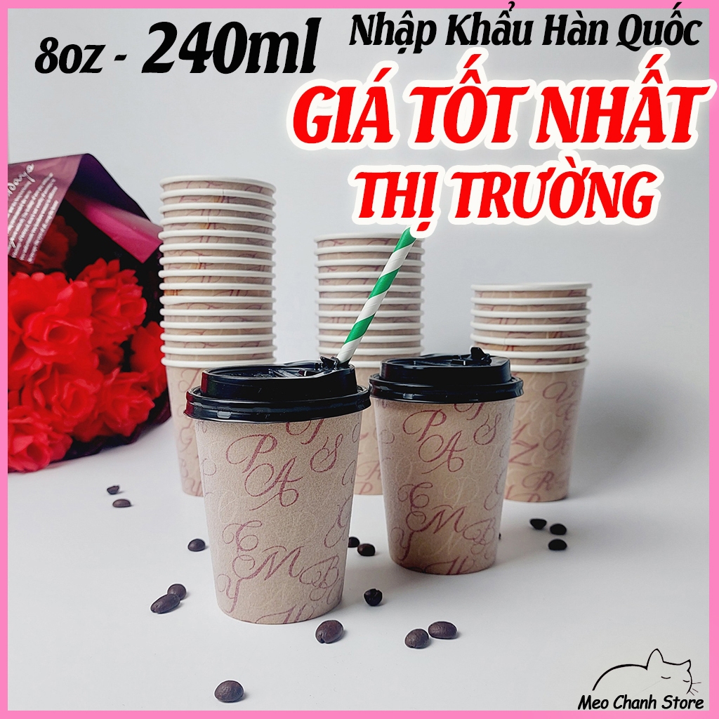 Set 50 Chiếc cốc giấy 240ml - 8oz cafe vỏ xù mẫu ngẫu nhiên đựng cafe siêu đẹp
