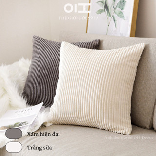 Vỏ gối tựa lưng sofa nhung tăm sọc vuông 45x45cm và 50x50cm cao cấp trang trí sofa đủ màu sắc