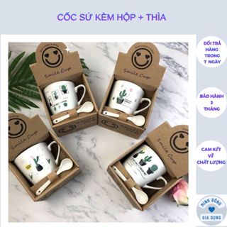 Cốc trà , cà phê gốm sứ ly sứ (Kèm hộp+thìa)  NHIỀU MẪU đa dạng KÈM THÌA pha trà pha cafe