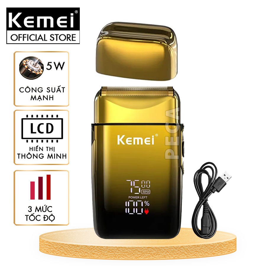 Máy cạo râu Kemei KM-TX10 điều chỉnh 3 mức tốc độ, màn hình LCD, công suất mạnh mẽ 5W - Hàng chính hãng
