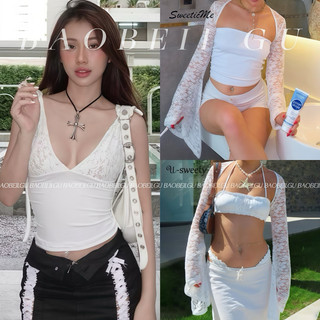 |BAOBEII.GU| Bộ áo Ivy hai dây ren kèm áo khoác ren mềm siêu quyến rũ _ có bigsize 