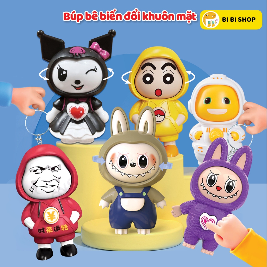 Móc khóa xoay đổi mặt đa dạng hình ảnh Na Tra, Labubu, Kuromi, nhiều mặt thú vị