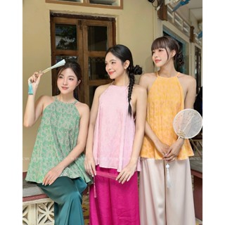 TUBYCATU | Áo yếm hai dây Yên Hoa chất liệu lụa hoạ tiết hoa