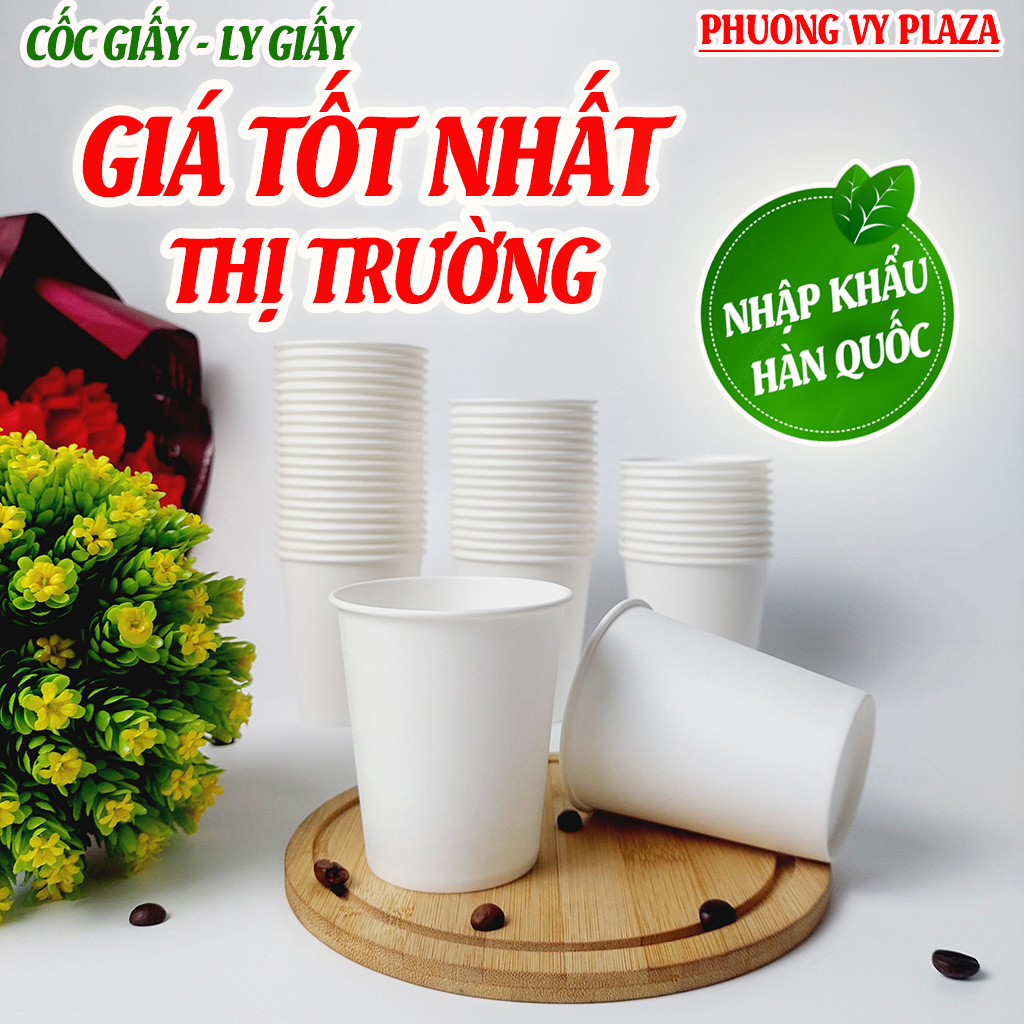 50 Cốc Giấy - Ly Giấy Trắng Dùng 1 Lần Nhập Khẩu Hàn Quốc Cao Cấp