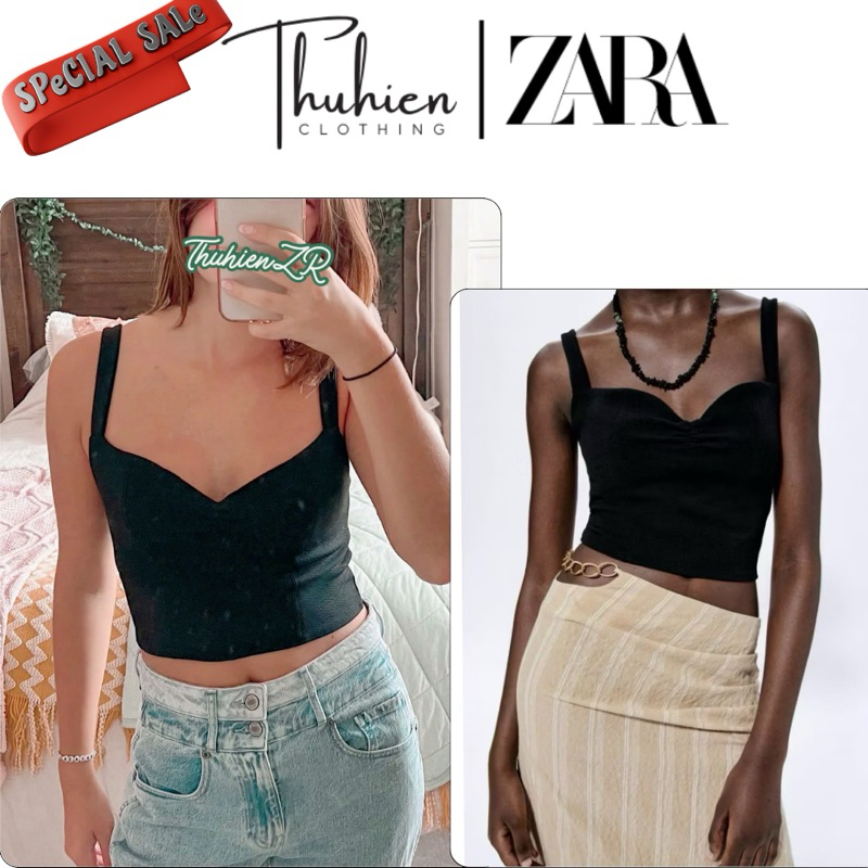 (AUTH SẴN S)Áo ZARA 2712/496/800 kiểu hai dây dáng lửng màu đen(kèm ảnh thật)