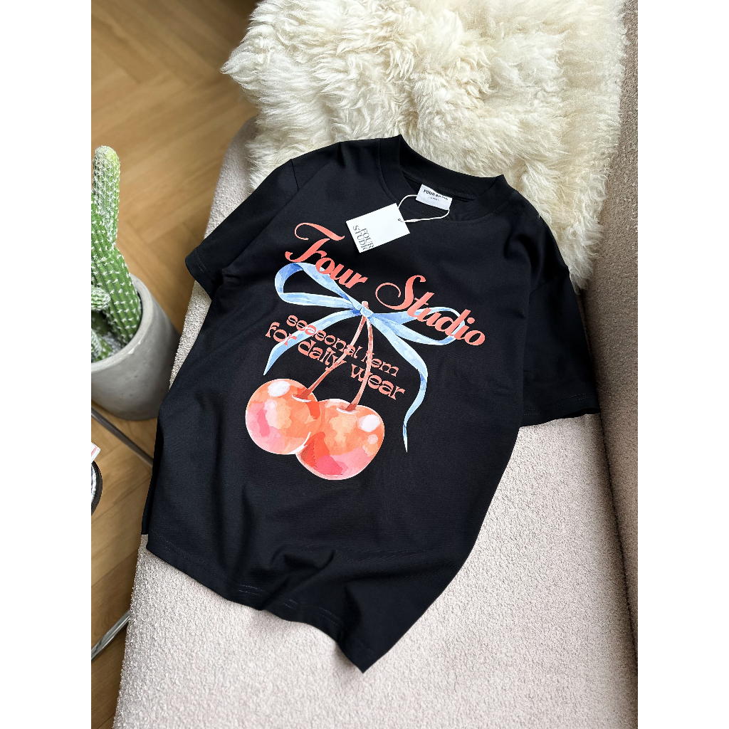 Áo thun tay lỡ Cherry Four Studio phông Unisex Nam Nữ chất lượng 100% Cotton oversize form rộng A58