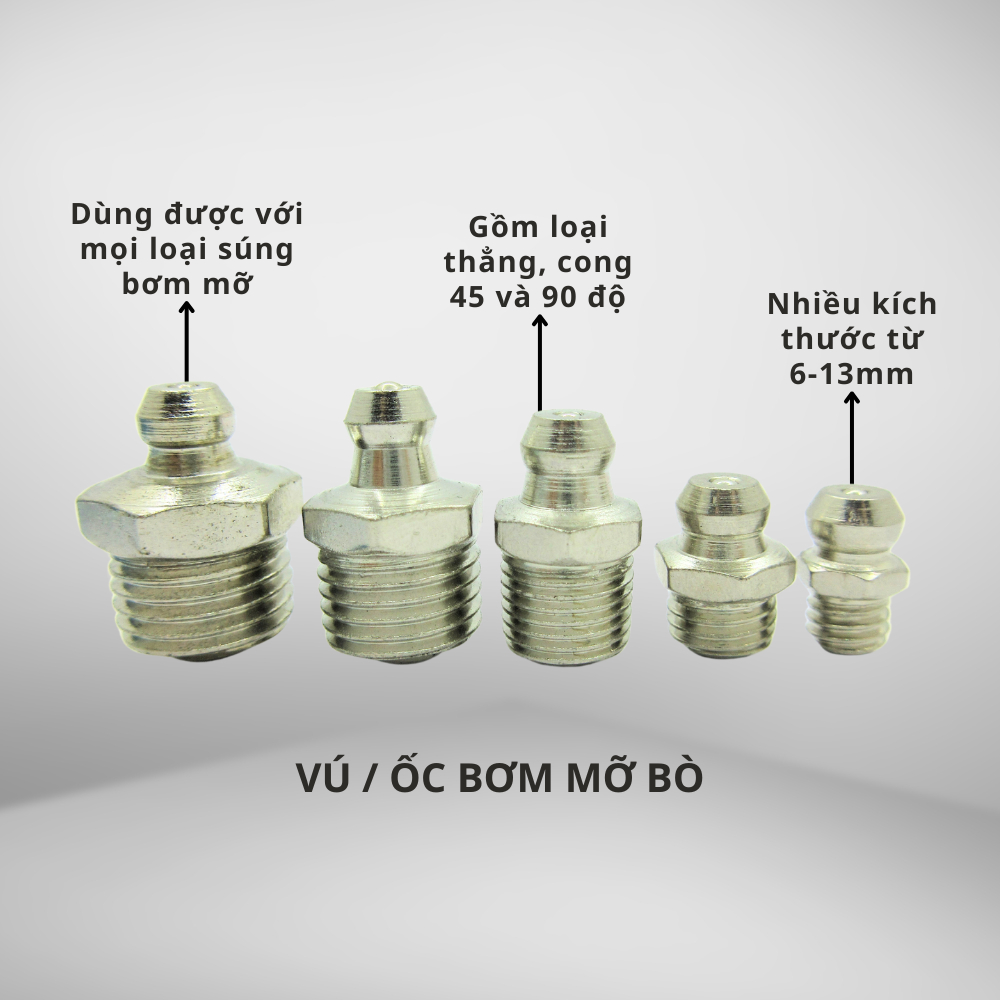 Vú Bơm Mỡ Bò Và Ốc Bơm Mỡ Bò Hộp 50–100 Cái Dễ Sử Dụng, Bền Chắc