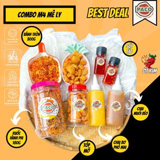 [M4 MÊ LY] combo bánh tráng phơi sương m4 Paco Food 300g bánh 1 hủ ruốc hành 1 hủ tóp mỡ 1 muối béo 1 chai bơ 2 số