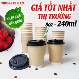 50 Ly giấy Kraft 2 lớp 240ml - 8oz cốc giấy cafe nóng NHẬP KHẨU HÀN QUỐC