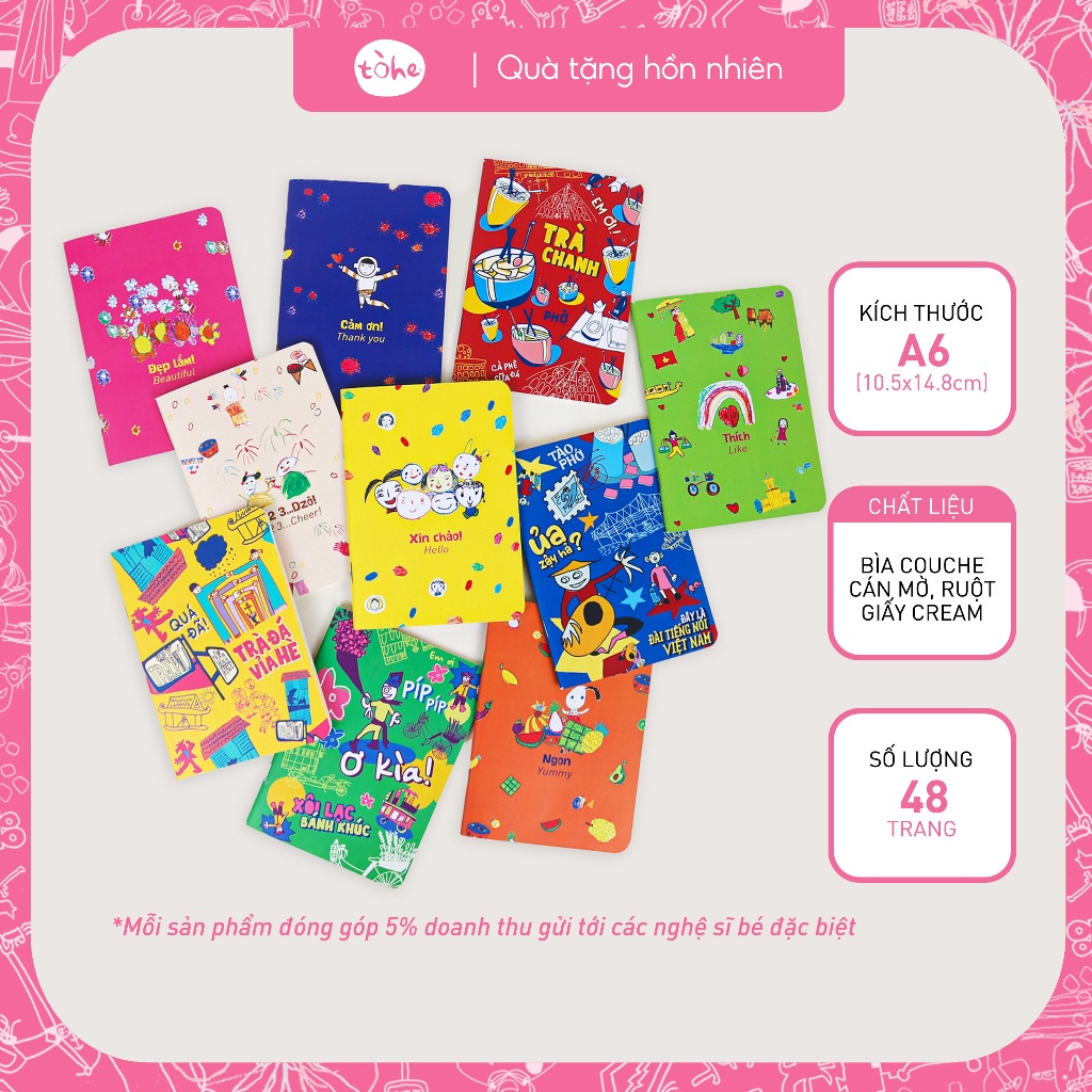 Sổ mini A6 Tòhe Rất chi là Việt Nam, sổ nhỏ A6 ruột trơn kèm lời nhắn độc đáo làm quà tặng lưu niệm,