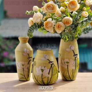 Bình hoa gốm sứ Bát Tràng họa tiết vẽ thủ công Decor phòng, bàn làm việc