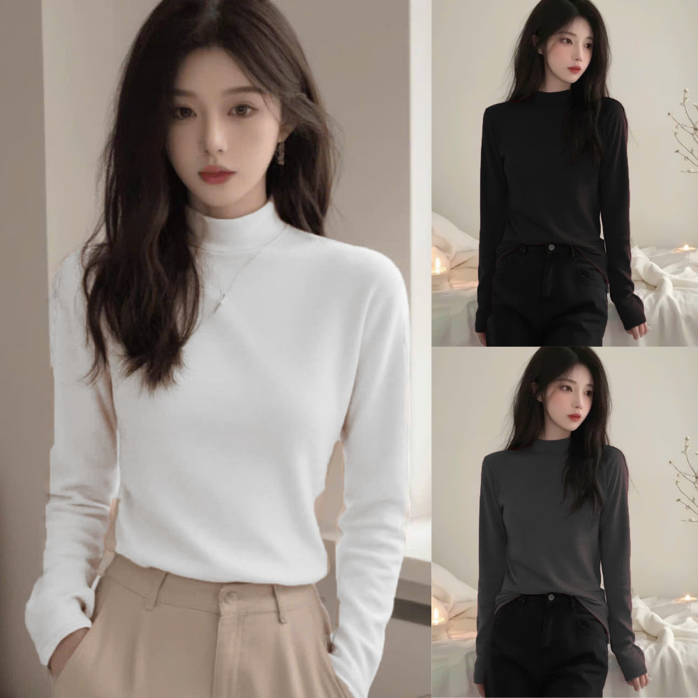 Áo thun GIỮ NHIỆT nữ tay dài cao cổ 3cm MIAA co giãn 4 chiều LÓT NỈ  chuẩn hàng QC loại 1 cao cấp