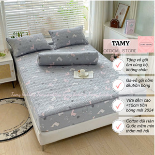 Bộ ga gối cotton đũi Hàn Quốc trần bông không có chăn Tamy Bedding Tặng vỏ gối ôm đủ các size mát mẻ cho mùa hè